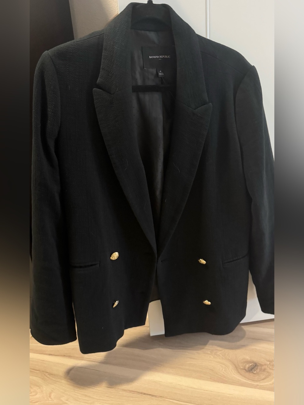 Banana Republic Black doubled breasted blazer with gold buttons. Size 4